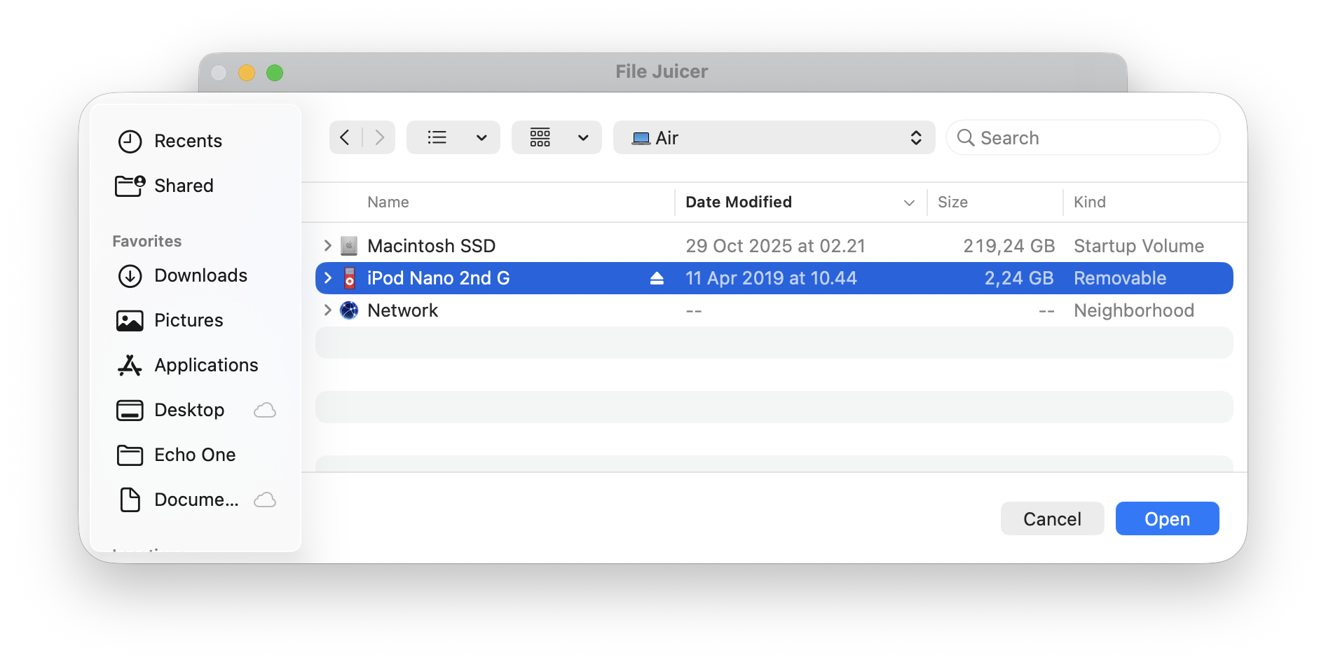 Select your iPod in File Juicer