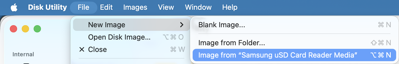 Disk Utility: New Image from card reader