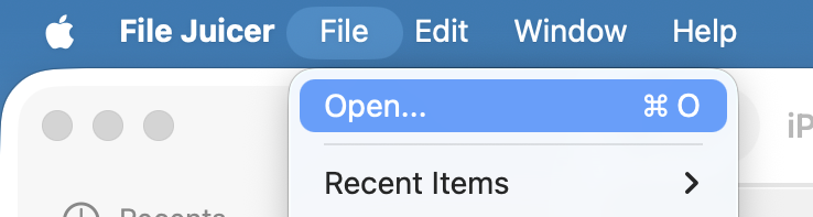File->Open in File Juicer
