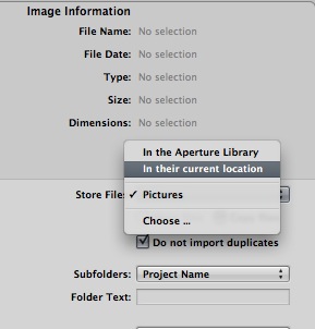 Apple Aperture import settings