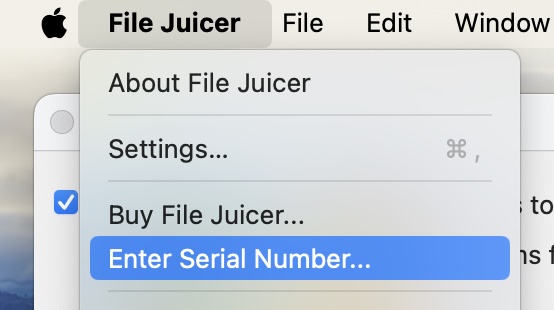 Pick Registration... form File Juicer's menu